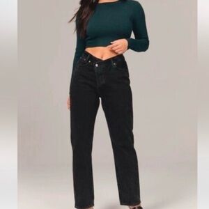 Abercrombie & Fitch Crisscross High Rise Dad Jean Curve Love Wash Black Sz 29/8L